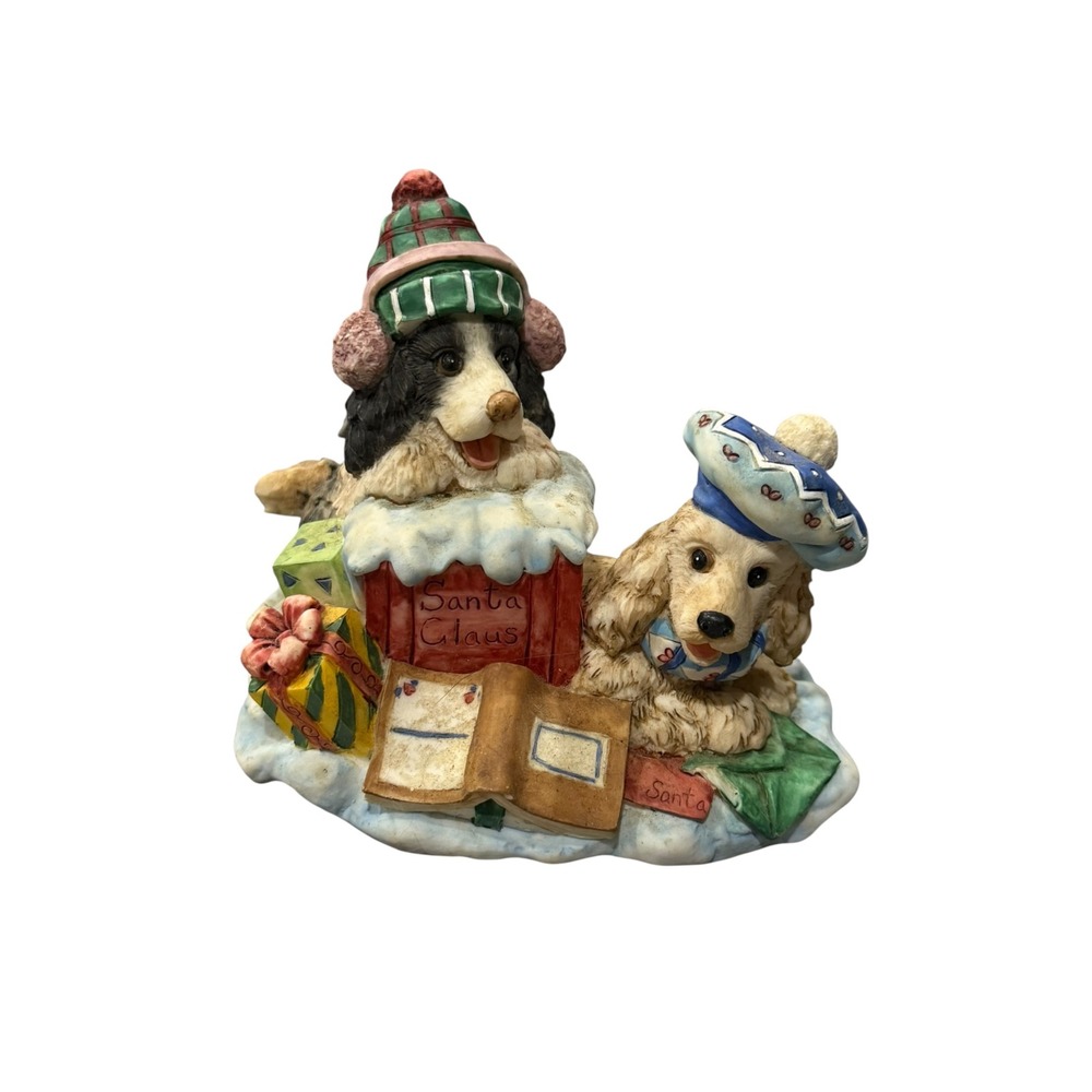 Vintage Christmas Dog Figurine Santa Claus Mailbox Bernese Cocker Spaniel Decor